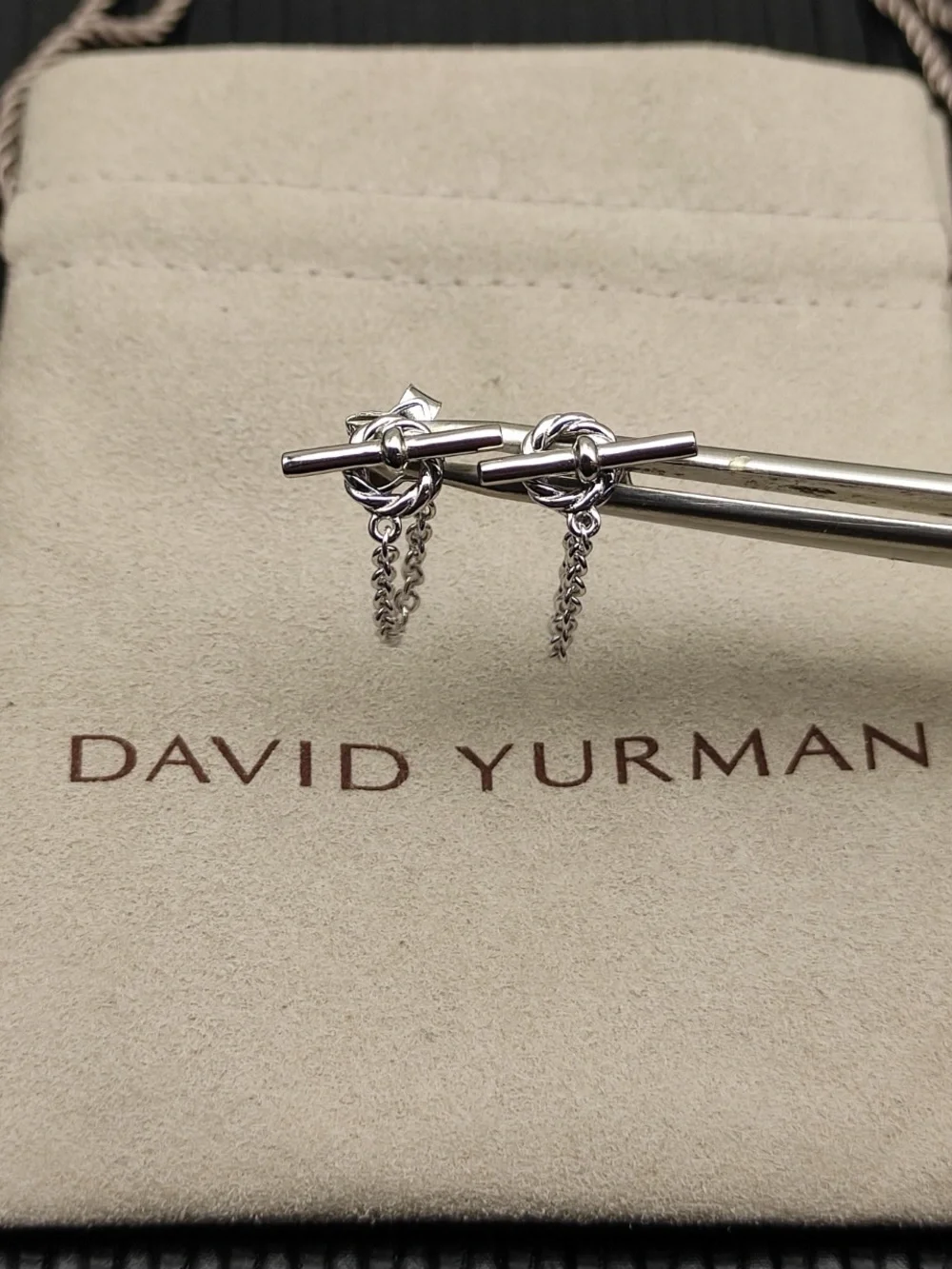 David Yurman Silver T-Bar Drop Chain Earrings